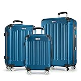 MERISH Reisekoffer Koffer Kofferset Trolleys Zwillingsrollen 3tlg. Hartschale in 9 Farben (Petrol, Set)