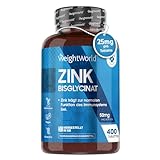 Zink - 400 vegane Tabletten - 1+ Jahr Vorrat - Für Immunsystem, Haut Haare Nägel, kognitive Funktion & Stoffwechsel - Zink Bisglycinat (Zink Chelat) - Hohe Bioverfügbarkeit - WeightWorld