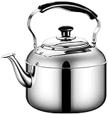 Wasserkocher mit Pfeife, Pfeife, Teekanne, geeignet für Kaffee oder Heizmilch, Camping-Wasserkocher (Silber, 5 l)