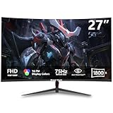 Great voell Curved Gaming Monitor 27 Inches, 75 Hz, FHD (1920 x 1080P), HDMI 2.0, HDR, Anti-Blue Light Eye Protection, 99% sRGB, FreeSync, VESA Support, Can Be Tilted, PC Screen 16:9