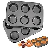 2 Stück Muffinform Blech groß muffinformen,26 x 18 x 3cm Antihaftbeschichtetes Muffins Backform,Kohlenstoffstahl Muffin Backblech,Waschbar Muffinblech, muffin form für Cupcakes, Brownies, Kuchen