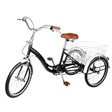 CHERIPOLI 20 Zoll 3 Räder Fahrrad, Dreirad für Erwachsene Adult,erwachsenendreirad, Tricycle Bikes, faltbar fahrräder, mit Einkaufskorb (Schwarz)