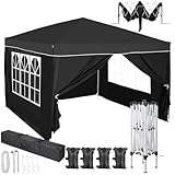 KANWOD Pop up Pavillon 3x3 m - Partyzelt mit Schnellaufbau - Gartenpavillon mit UV-Schutz - 9m² - 4 Seitenwänden - 2 Fenstern - Faltpavillon für Camping, Events, Hochzeit, Garten, Marktstand