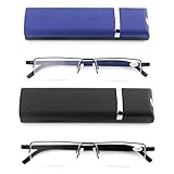 KoKoBin 2 stueck Ultraleichte TR90 Lesebrillen Herren Damen Klassische Metall Sehhilfe Halbrandbrille Schmal Stil Brille Lesehilfe mit Etui und Brillenputztuch +2.0