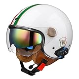 Motorradhelm Jethelme mit Bluetooth Herren Damen ECE/DOT-zertifizierter Motorrad Integrierter Bluetooth-Helm mit Doppelspiegel Rollerhelm Scooterhelm 11,M