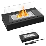 PEILU Bioethanol Tischkamine Rechteck Ethanol-Kamine mit Windschutzscheibe, Löschhilfe & Metall Sockel Tischfeuer Verstellbare Flamme für Garten Terrasse Balkon Wohnzimmer Tisch Deko