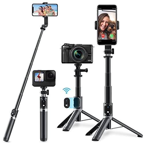 Kimwood Selfie Stick Stativ, 4-in-1 Bluetooth Selfie Stange Monopod Kompakt mit Fernauslöser 【110cm/7 Segment-Stretch/360°Drehbar】 Erweiterbar Selfie Stick & Handy Stativ für Smartphones und Kamera