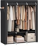TJYES Kleiderschrank aus Segeltuch, tragbarer Schrank mit Abdeckung, Pop-Up-Kleiderschrank, 127 x 45 x 168 cm, 3 Kleiderstangen, Regale, Seitentaschen, große Kapazität für Schlafzimmer, Wohnzimmer