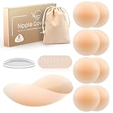 Kimsky Nippelpads, 8 Stück Damen Silikon Nipple Cover mit Brustwarzenschutz, Hochwertige Damen Nipple Cover, Wiederverwendbares, Waschbares, Selbstklebendes Brustwarzenschutz, Rund [8 cm Ø]