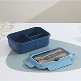 SENBSLAN Lunchbox, auslaufsichere Bento-Box für Kinder Erwachsene, Lebensmittelbehälter mit 3 Fächern und Besteck-Set, BPA-frei (Blau)