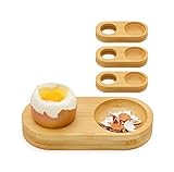 jolz® Eierbecher Bambus - 4er Eierbecher Set aus Bambus - Stapelbare Holz Eierbecher mit integrierter Ablage - Premium Egg Holder - Praktische Eierhalter in liebevollem Design