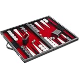 Philos 1730 - Backgammon Filzinlet rot-weiß-schwarz, medium, Koffer Kunstleder