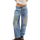 CreoQIJI Baggy Jeans Damen High Waist Jeanshosen Weites Bein Jeans Stretch Straight Jeanshosen Casual Lose Damenhose Hohe Taille mit Kordelzug Damenjeans Freizeithose Wide Leg Denim Pants