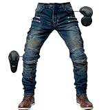 SHUOJIA Herren Motorradhose Jeans mit Schutz Motorrad Biker Pant 4 X Schutzausrüstung (Blue,XL)