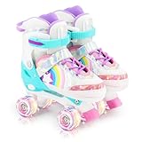 TENBOOM Rollerskates Kinder Verstellbar Rollschuhe für Kinder komfortable mit Leuchtenden Rädern für Mädchen und Jungen Rainbow