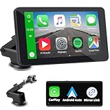 Wireless Carplay Display mit A-pple Carplay & Android Auto, 7 Zoll Tragbares Autoradio mit Bildschirm, Navigationsgeräte für Auto mit Bluetooth, Mirror Link, Voice Control, Navigation, FM, AUX