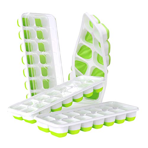 DOQAUS Eiswürfelform 4 Pack, [Einfache Freigabe Silikon] Eiswürfelbehälter mit Deckel 56 Eiswürfel Eiswurfelform Silikon BPA Frei und LFGB Zertifiziert, Stapelbar, Ice Cube Tray für Babybrei, Whisk