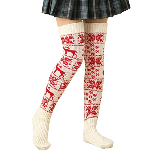 WEXCV Stützstrümpfe Damen Casual Christmas Deer Colorblock Knit Overknee Socken Strümpfe Herrensocken 43-46