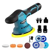 Sararoom Akku Poliermaschine, 12V Auto Polierer | Exzenter Poliermaschinen Set mit 2x2.0mAh Batteries,16tlg, 150mm Polierpad, 8 Variable Geschwindigkeit Wachsmaschine für Autopflege Polieren Wachsen