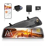WOLFBOX 12' G840S 4K Spiegel Dashcam mit Rückfahrkamera, 5.8GHz WiFi Auto Kamera mit IPS-Touchscreen Dual Dash Cam Spiegel, Loop-Aufnahme und G-Sensor, Parküberwachung, GPS, kostenlose 32 GB-Karte