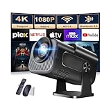 Beamer 4K Projektor Full HD 1080P Android Tragbarer Projektor, Mini Beamer mit WiFi 6 und Bluetooth 5.2 & 270° Dreh Proyector, Intelligenter für PC/HDMI/USB, mit Maus und Fernbedienung,Schwarz