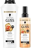 Gliss Shampoo (400 ml) & Express-Repair-Spülung (200 ml) Total Repair mit flüssigem Keratin & Blüten-Nektar für trockenes und geschädigtes Haar, Pflegespülung mit Hitzeschutz bis zu 230 °C