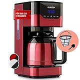 Klarstein 1,2 L Kaffeemaschine mit Timer, Filtermaschine für 12 Tassen, 800 W Filter Groß, Filterkaffeemaschine mit Edelstahl-Thermoskanne für Kaffee, Rot/Schwarz