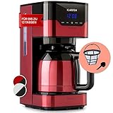 Klarstein 1,2 L Kaffeemaschine mit Timer, Filtermaschine für 12 Tassen, 800 W Filter Groß, Filterkaffeemaschine mit Edelstahl-Thermoskanne für Kaffee, Rot/Schwarz