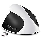 Linkshändermaus, wiederaufladbare AURTEC-2,4G-Drahtlos-Ergonomische Vertikale Mäuse mit USB-Empfänger, 6 Tasten und 3 einstellbaren DPI 800/1200/1600 für Linkshänder, Weiß