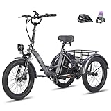 Fafrees F20 Mate ebike klapprad Dreirad 20 * 3.0 Zoll, E-Dreirad für Erwachsene 48V 18.2Ah Akku, e-Bike 3 Rad 25km/h, Lastenfahrrad für senioren Reichweite 55-110Km (Kleiner Korb, Grau)