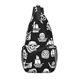 WZYWHJ Schwarze und weiße Piratenkreuz-Brusttasche diagonal – strapazierfähige Wanderrucksäcke mit großer Kapazität und verstellbaren Trägern