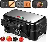 HOUSNAT Sandwichmaker 3 in 1 - Waffeleisen, Kontaktgrill, Sandwichtoaster - 1200W mit 5-Gang Temperaturregelung- für Belgische Waffel - Antihaftbeschichtung - Perfekt für Frühstück, Camping und mehr