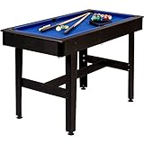 GAMES PLANET 4 ft Billardtisch COMPACT + Zubehör, 3 Farbvarianten, 122x61x76 cm (LxBxH), Schadstoffgeprüft, schwarzes Holzdekor, Blaues Tuch