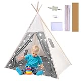 Sleeleece Tipi Zelt für Kinder,Kindertipi,Klassisches Indisches Spielzelt für Kinder,Faltbares Spielhaus für drinnen oder draußen,Kinderzelte aus für Mädchen und Jungen mit Tragetasche（Grau）