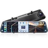 Alpinetech 12 Zoll 4K Rückfahrkamera Spiegel mit Wireless Android Auto CarPlay, Dashcam Spiegel mit G-Sensor, Loop-Aufnahme, Einparkhilfe, Bluetooth, Mirror Link, AUX, SD-Karte, WDR, HD Touchscreen