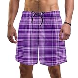 Lila Retro Plaid Herren Boardshorts Schnell trocknend Strand Schwimmen Sport Anzüge mit Taschen, Lila Retro Plaid, XXL