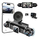 360° Dashcam Auto Vorne Hinten 2K+1080P -4 Kanal Dash Cam Auto Kamera mit 64GB-Karte,3' IPS Display, 4×140° Weitwinkel, WDR-Nachtsicht (8 IR-LEDs), G-Sensor, Loop-Aufnahme, App, 24/7 Parkmodus