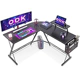 ODK Gaming Tisch, Gaming Schreibtisch Eckschreibtisch für Gamer, Schreibtisch L Form mit Monitorständer für Büro (Schwarz, 127 x 127 cm)