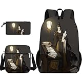 DEXSHUN Ling Wen Anime Rucksack Schüler Schulranzen Große Federmäppchen Crossbody Tasche Manga Schulrucksack für Kinder Teenager Jungen Mädchen