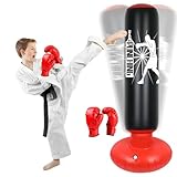 Qoosea Boxsack für Kinder, 160cm Stehender Boxsack Aufblasbarer Trainingsboxsack mit Boxhandschuhe, Geschenke für Jungen und Mädchen von 3–12 Jahren Üben von Karate Kickboxen Taekwondo MMA