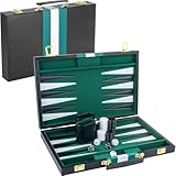 NEWFUN 18 Zoll Backgammon Holz Koffer-Set, Brettspiel mit hochwertigem Lederetui mit Würfelbecher, tragbares und für Erwachsene Brettspiel