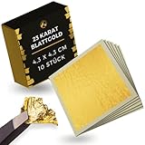 EICHENFELS Essbares Blattgold [ECHT 23 Karat] 10 Stk - 4,3x4,3cm - Laborgeprüftes Blattgold Essbar für Torten - Backen, Kochen, Basteln, Kosmetik - Essbare Goldblätter - Edible Gold Leaf - Gold Essbar