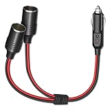 Cleqee 12V/24V Auto Kfz-Zigarettenanzünder-Verlängerungskabel 1 auf 2 Ladegerät-Port-Adapter Steckdose 2-Wege Zigarettenanzünder-Splitter 30cm mit 15A-Sicherung
