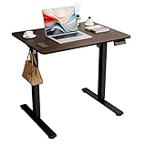 ERGOMAKER Elektrischer Höhenverstellbarer Schreibtisch 80x60cm (31.5'x23.6'), Höhenverstellbarer Tisch mit Spleißplatte (Schwarzes Gestell + Schwarzer Walnuss Tischplatte)