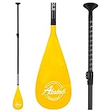 Abahub 3-Piece Carbon SUP Paddles, Lightweight Stand-up Paddle Oars for Paddleboard, Adjustable Carbon Fiber Shaft 68' - 84', Yellow Print Plastic Blade + Paddle Bag