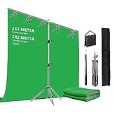 Greenscreen Hintergrund mit Ständer 2m x 2m, Green Screen 2m x 3m mit Verstellbarer Hintergrund Ständer 5 Hintergrund Klemmen und Sandsack für Fotoshooting Streaming Gaming