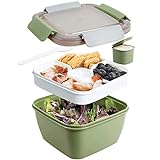 Greentainer Lunchbox Auslaufsichere Bento Box mit 1 Gabel, 1500 ml Salatbehälter mit Dressingbehälter, 3 Fächer Salatbox-to-go für Schule,Arbeit,Picknick, Reisen,Camping | Frische Dichtung