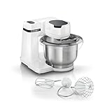 Bosch Küchenmaschine Serie 2 MUMS2EW00, Edelstahl-Schüssel 3,8 L, Planetenrührwerk, Knethaken, Schlag-, Rührbesen Edelstahl, 4 Arbeitsstufen, durch optionales Zubehör erweiterbar, 700W, weiß