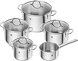 ZWILLING Flow Kochtopf-Set, 5-teilig, 4 Deckel, Induktionsgeeignet, Edelstahl, Silber