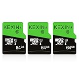 KEXIN Micro SD Karte 64GB 3er Pack, Speicherkarte Micro SD mit Adapter, UHS-I, U1, A1, C10 Microsdxc SD Karte 64 GB für Kamera, Smartphone, Monitor